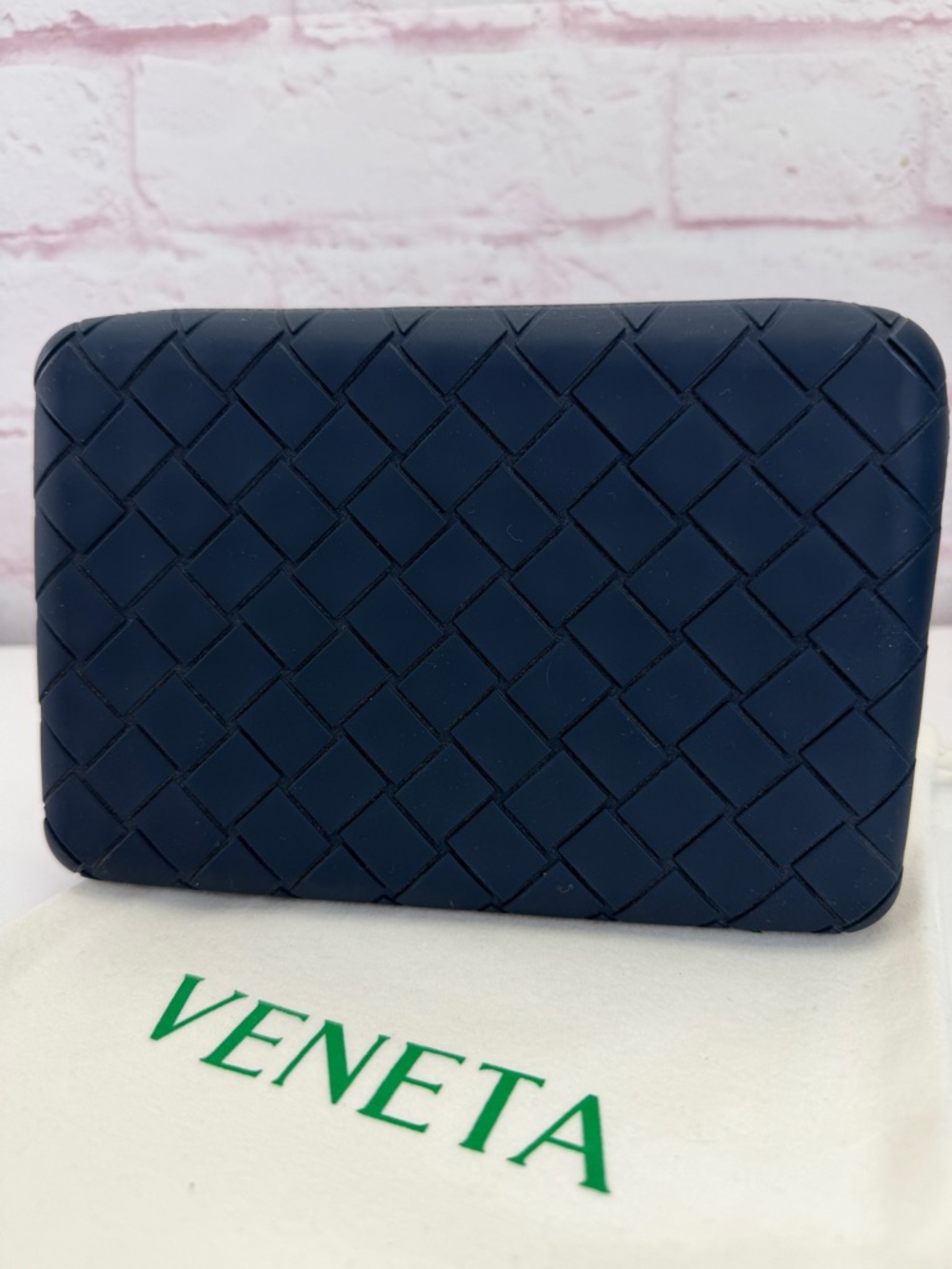 Bottega Veneta Rare Rubber Navy Intrecciato Case Pouch